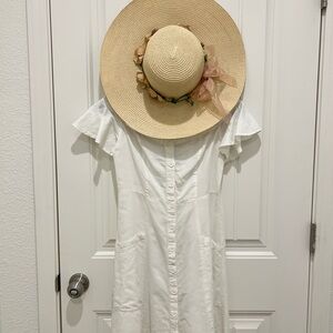 🏝️ Summer Off the Shoulder White Button-Front Women’s Dress with Pockets Size M